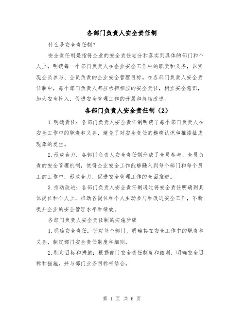 各部门负责人安全责任制(5篇)