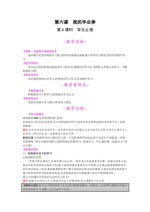 部编版《道德与法治》九年级下册6.1《学无止境》优秀教案
