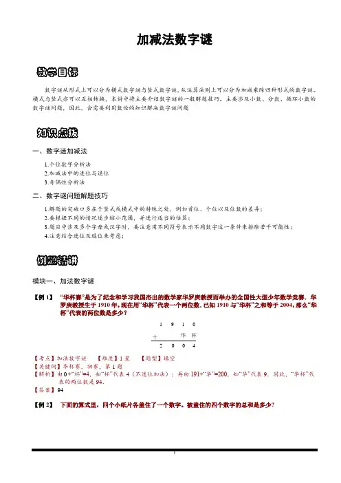 小学思维数学讲义：加减法数字谜-带详解