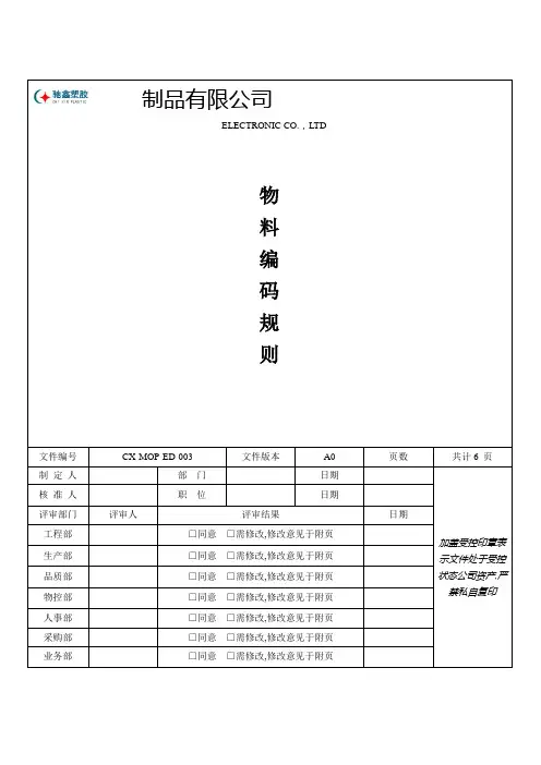 【编号规则】塑胶物料编号规则