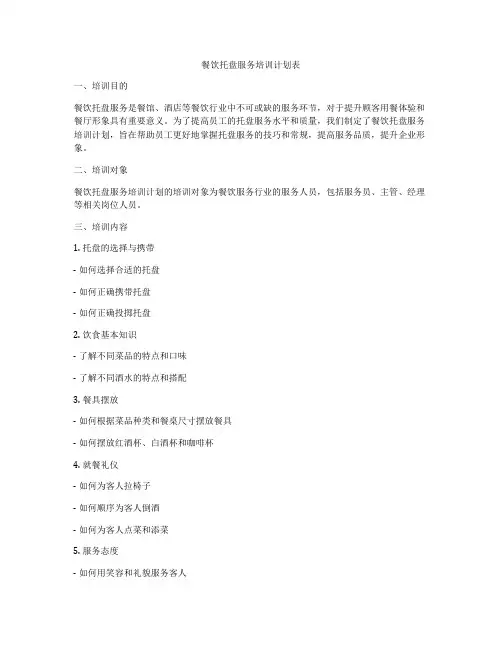 餐饮托盘服务培训计划表