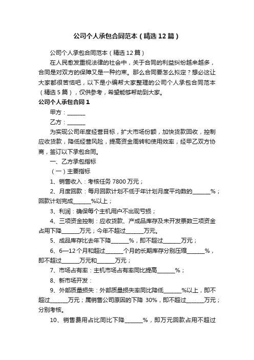 公司个人承包合同范本（精选12篇）