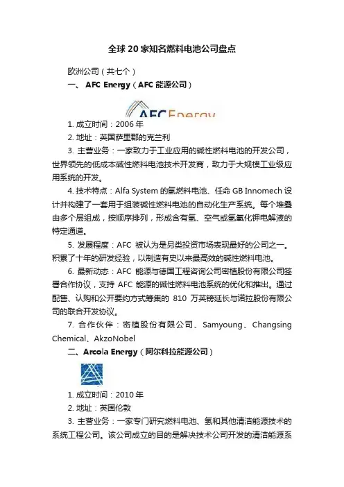 全球20家知名燃料电池公司盘点