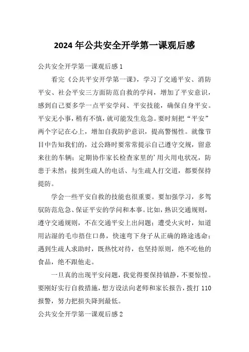 2024年公共安全开学第一课观后感