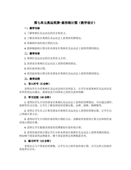 第七单元奥运奖牌-扇形统计图 (教学设计)小学数学五年级下册青岛版五四制