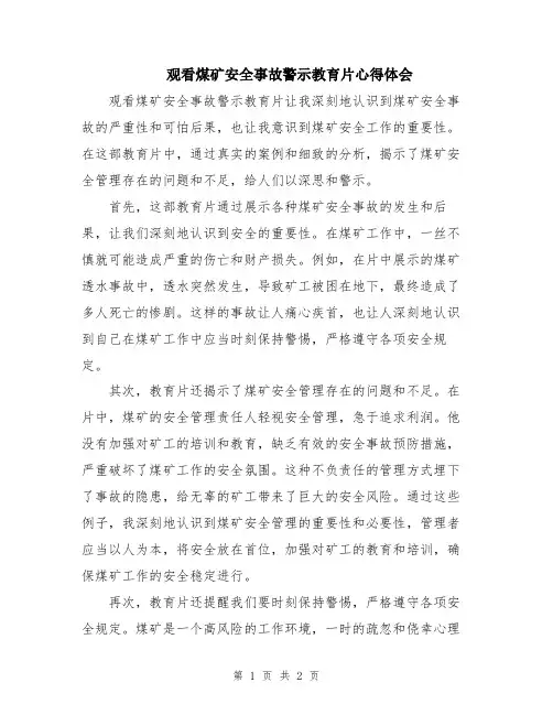观看煤矿安全事故警示教育片心得体会