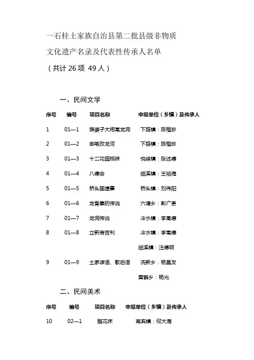 有趣的石柱土家族自治县非物质文化遗产