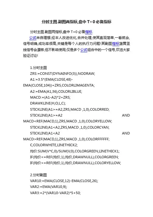 分时主图.副图两指标,盘中T+0必备指标