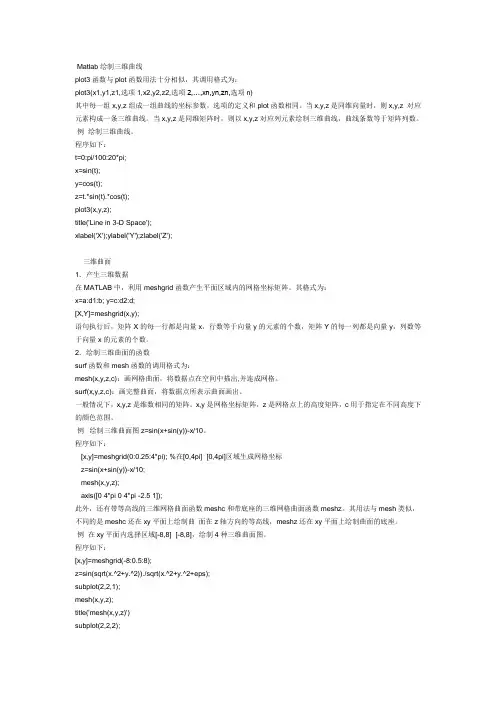 Matlab绘制三维曲线