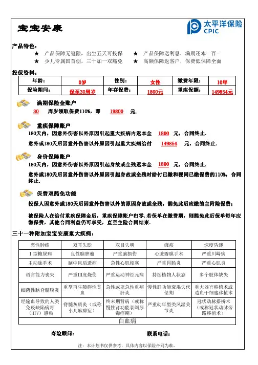 太平洋人寿健康保障 - 宝宝安康