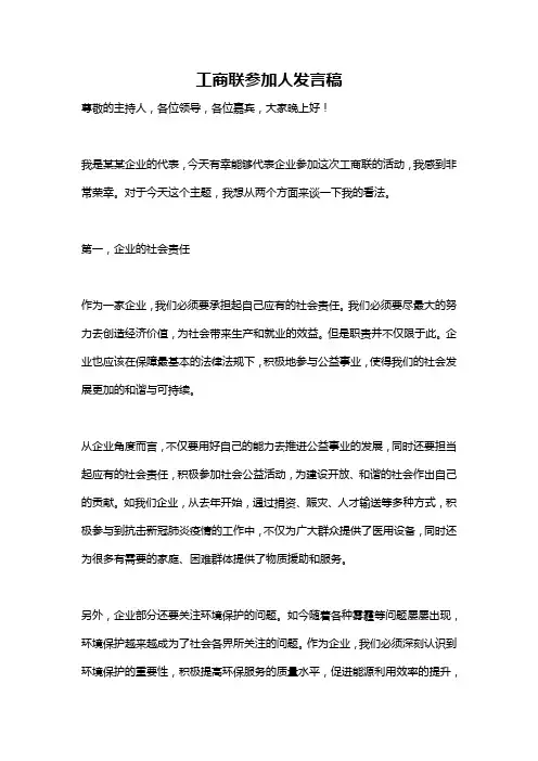 工商联参加人发言稿