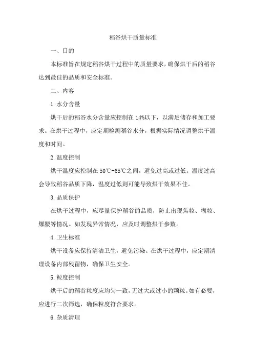 稻谷烘干质量标准