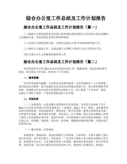 综合办公室工作总结及工作计划报告