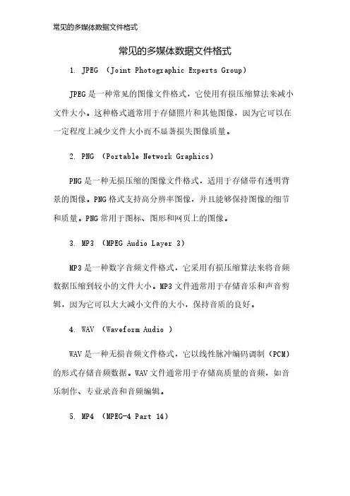 常见的多媒体数据文件格式