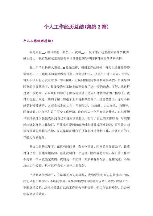 个人工作经历总结(集锦3篇)