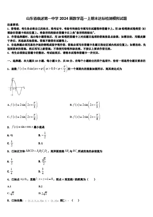 山东省临沭第一中学2024届数学高一上期末达标检测模拟试题含解析