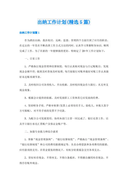 出纳工作计划(精选5篇)