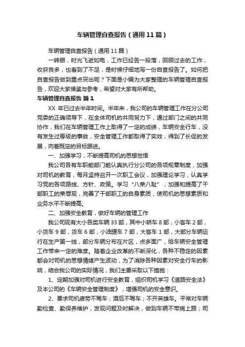 车辆管理自查报告（通用11篇）