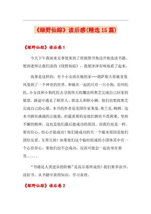 《绿野仙踪》读后感(精选15篇)