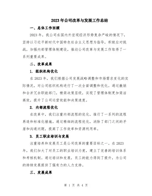 2023年公司改革与发展工作总结