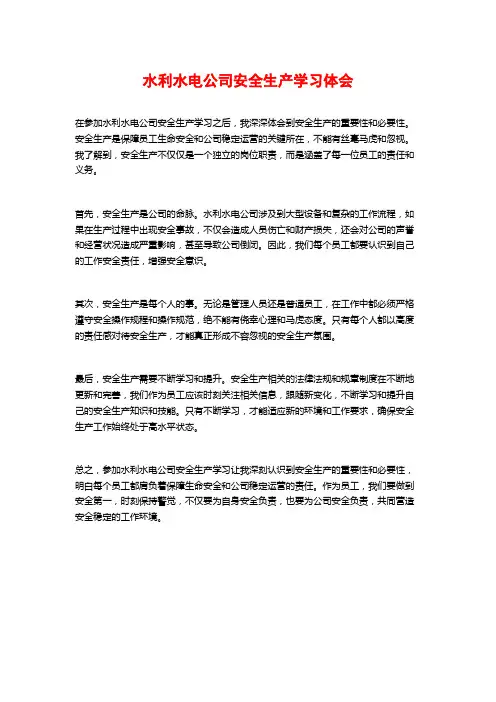 水利水电公司安全生产学习体会