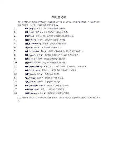 物理量简称