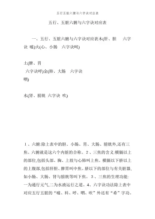 五行五脏六腑与六字诀对应表