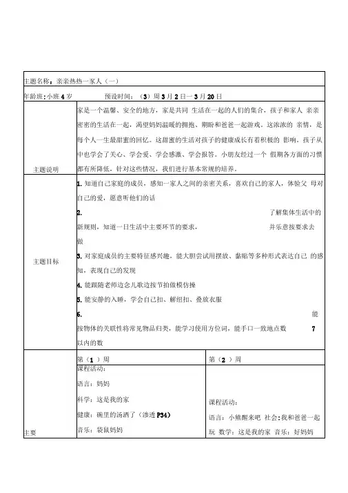 幼儿园小班主题活动《亲亲热热一家人》教案设计