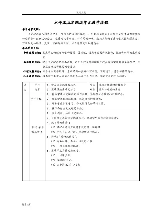 水平三立定跳远单元教案设计