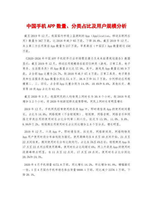 中国手机APP数量、分类占比及用户规模分析