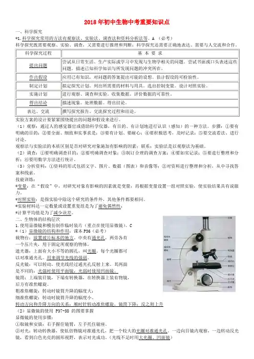 最新-2018年中考生物重要知识点 人教新课标版 精品