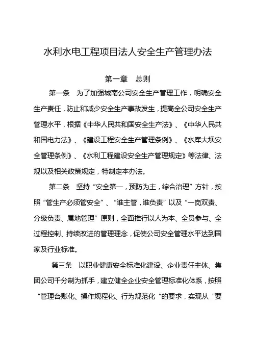 水利水电工程项目法人安全生产管理办法