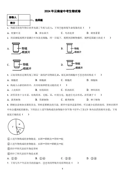 2024年云南省中考生物试卷(含答案)