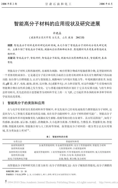 智能高分子材料的应用现状及研究进展