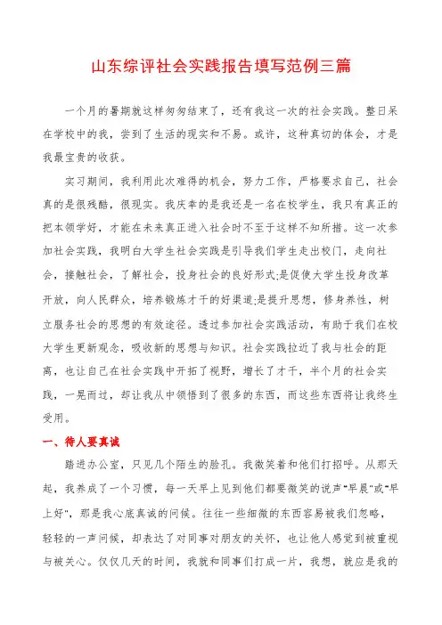 山东综评社会实践报告填写范例三篇