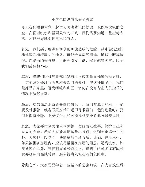 小学生防洪防汛安全教案