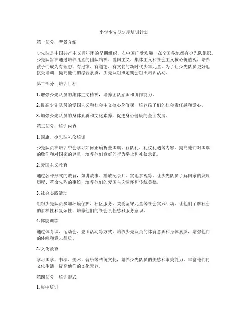 小学少先队定期培训计划