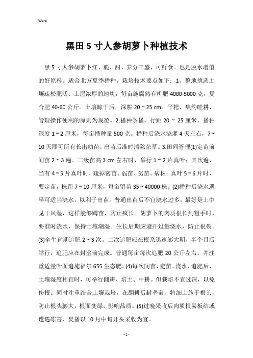 黑田5寸人参胡萝卜种植技术