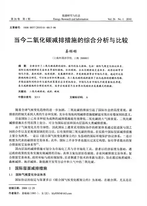 当今二氧化碳减排措施的综合分析与比较