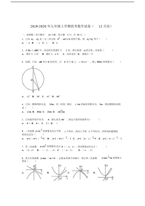 2019-2020年九年级上学期段考数学试卷(12月份).docx