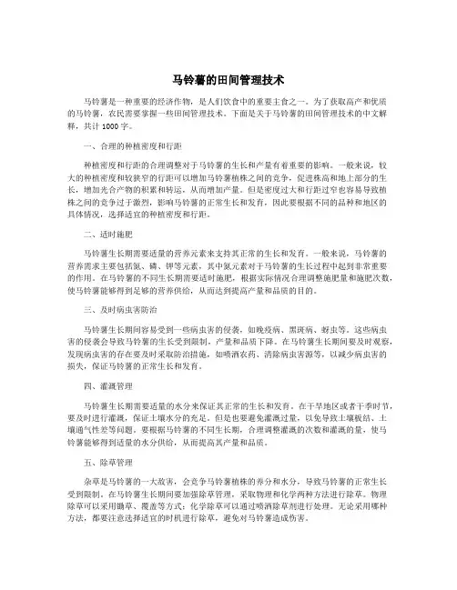 马铃薯的田间管理技术