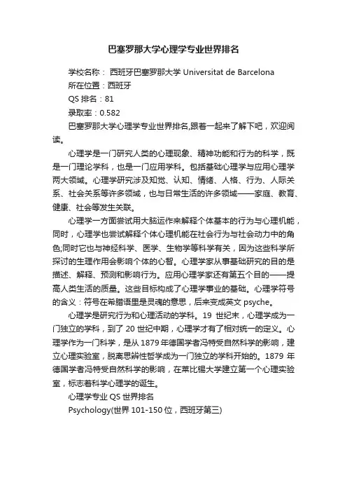巴塞罗那大学心理学专业世界排名