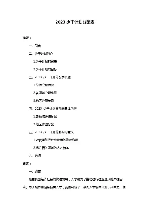 2023少干计划分配表
