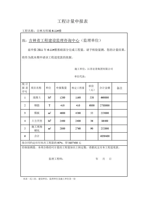 工程计量申报表