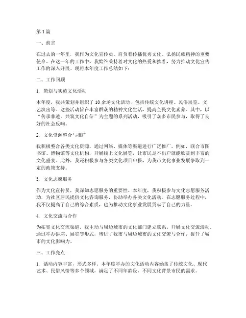 文化宣传员年度总结(3篇)