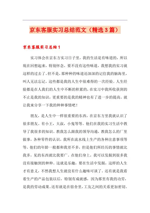 京东客服实习总结范文(精选3篇)
