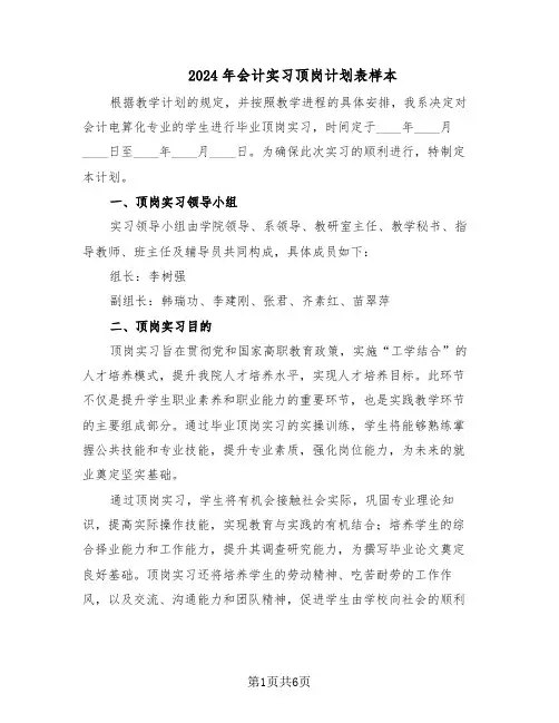 2024年会计实习顶岗计划表样本（三篇）
