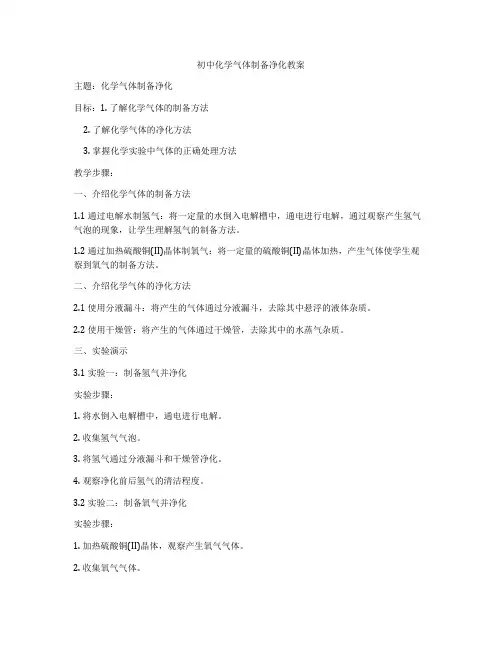 初中化学气体制备净化教案