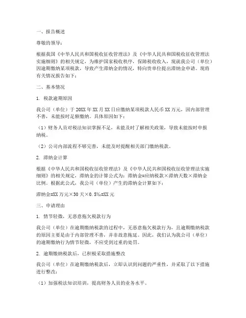 滞纳金申请报告