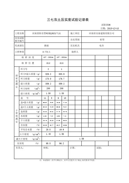 三七灰土压实度试验记录表 (1)